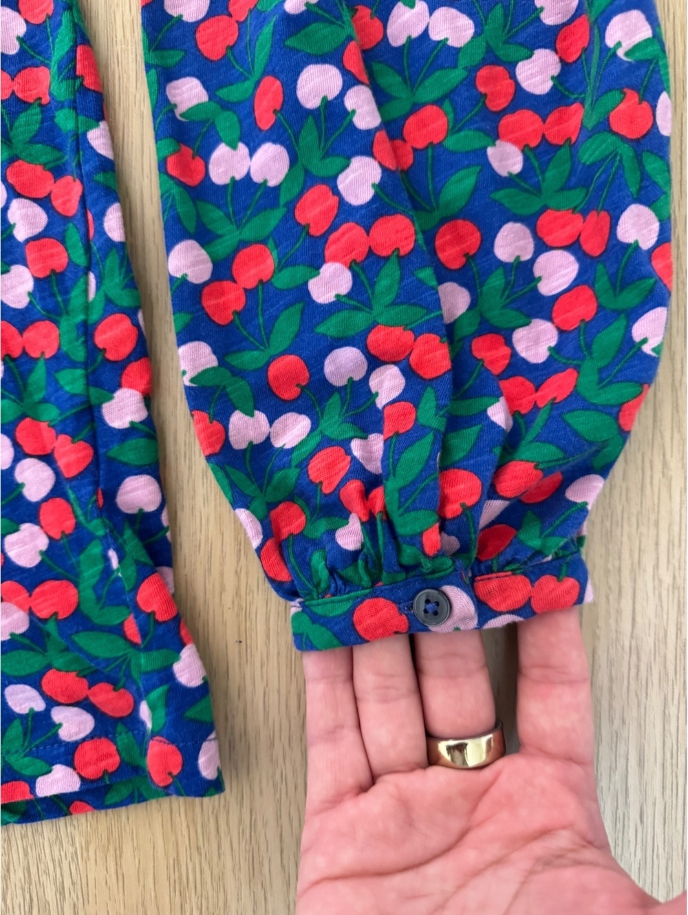 Boden Blue Cherry Print Cotton Button-Front Top - Whimsical Indie Sleaze (US 8) - Picture 4 of 6